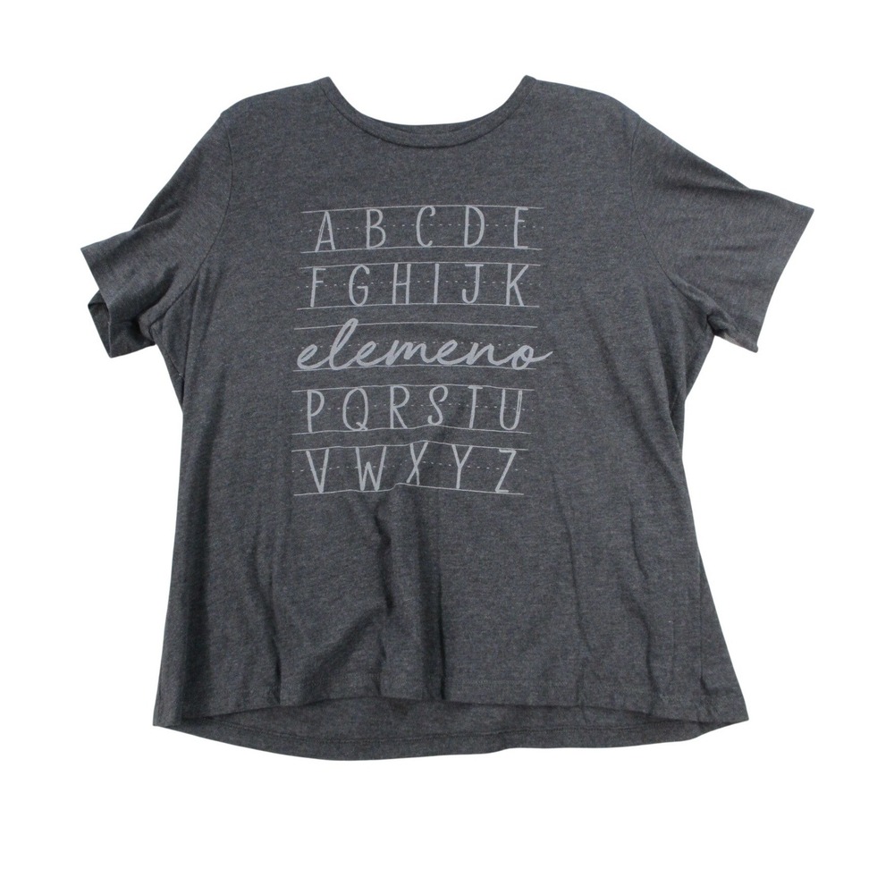 Elemeno Alphabet Graphic T-Shirt XL Gray Heather Short Sleeve‎ Teacher Tee